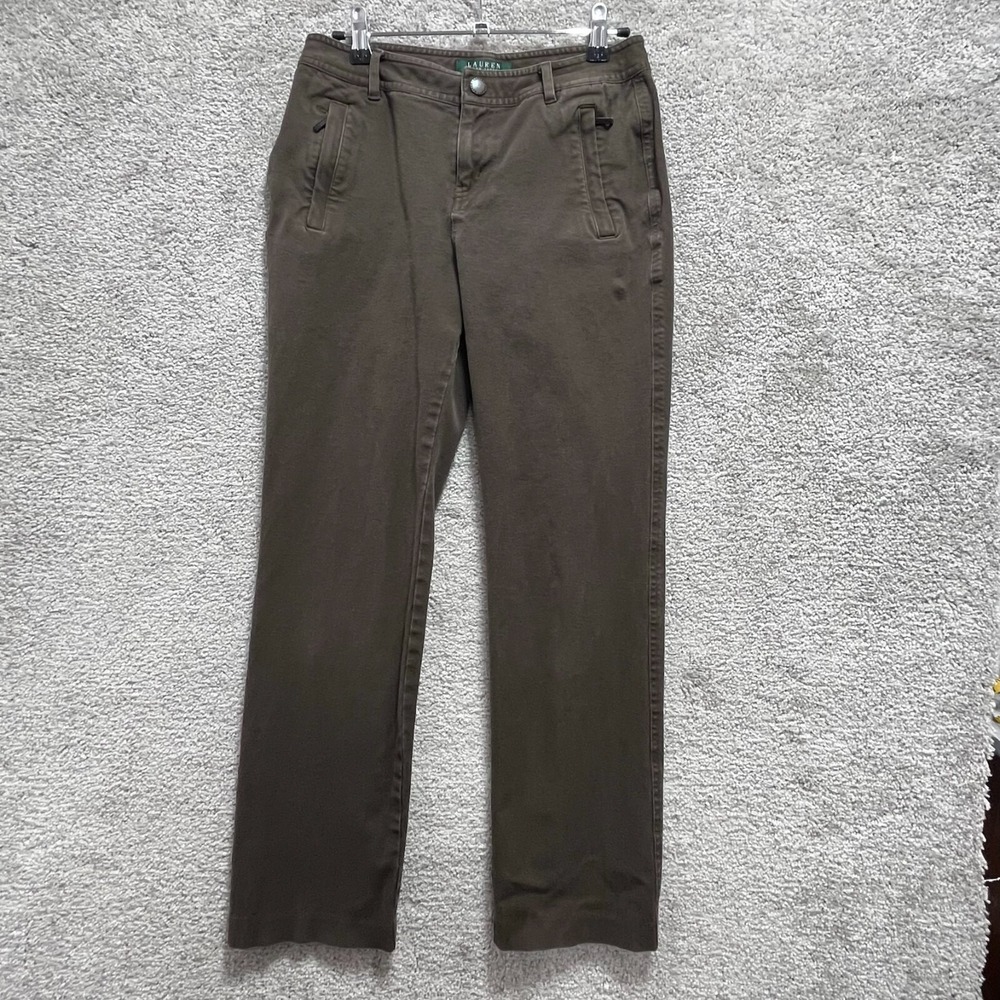 Ralph Lauren Pants Womens 2 Olive Green Stretch Straight Leg Casual Pockets